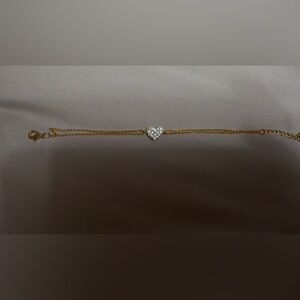 Gold Tone Heart Pendant Bracelet with Crystal Accent - Women's Jewelry